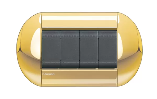Placa Eliptica 4 Mod. Terminacion Oro Bticino Cod Ref Lnb4804oc