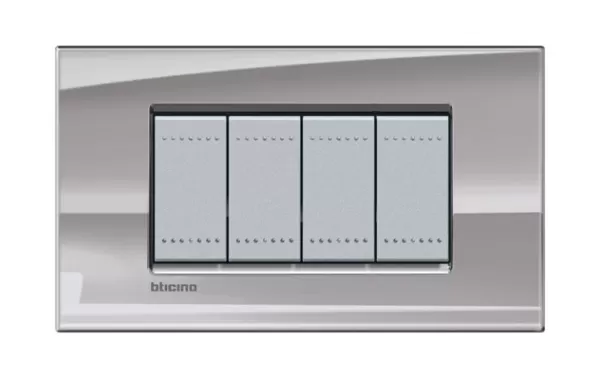 Placa Rectangular 4 Modulo. Terminacion Niquel Bticino Ref Lna4804ns