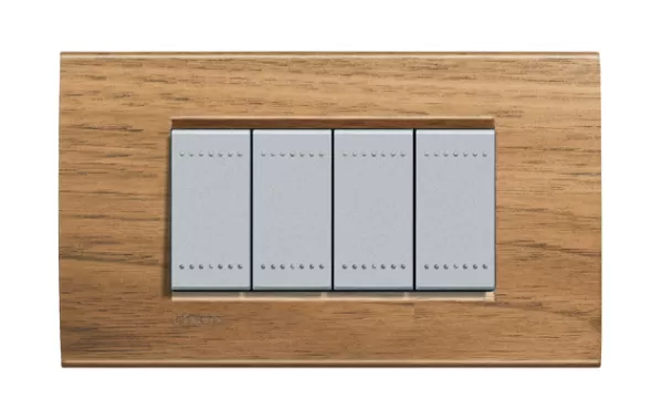 Placa Rectangular 4 Mod. Terminacion Nogal Italiano Bticino Ref Lna4804lnc