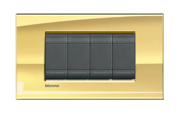 Placa Rectangular 4 Modelo Living Light. Color Oro Frio Bticino Ref Lna4804oa