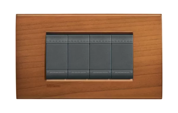 Placa Rectangular 4 Modelo Living Light. Terminacion Cerezo Americano Bticino Ref Lna4804lca