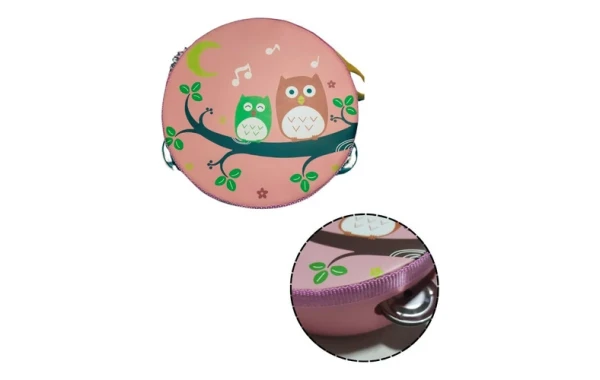 Pandero Musical Infantil Diseño Búhos 6 Pulgadas 8 Chapas