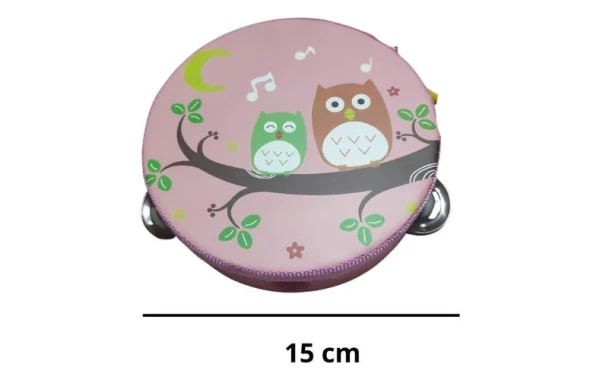 Pandero Musical Infantil Diseño Búhos 6 Pulgadas 8 Chapas