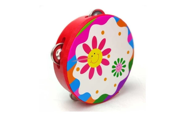 Pandero Musical Infantil Flores 6 Pulgadas 8 Chapas