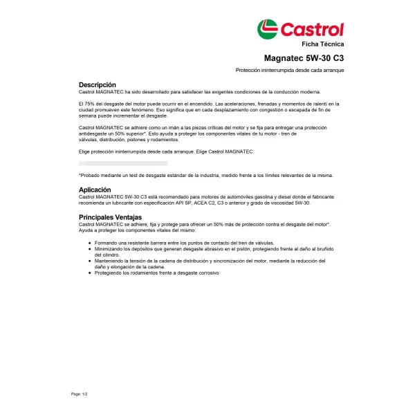 ACEITE CASTROL MAGNATEC 5W30 SP/ ACEA C2 C3´4LITROS - Aceite De Motor | ClickRepuestos